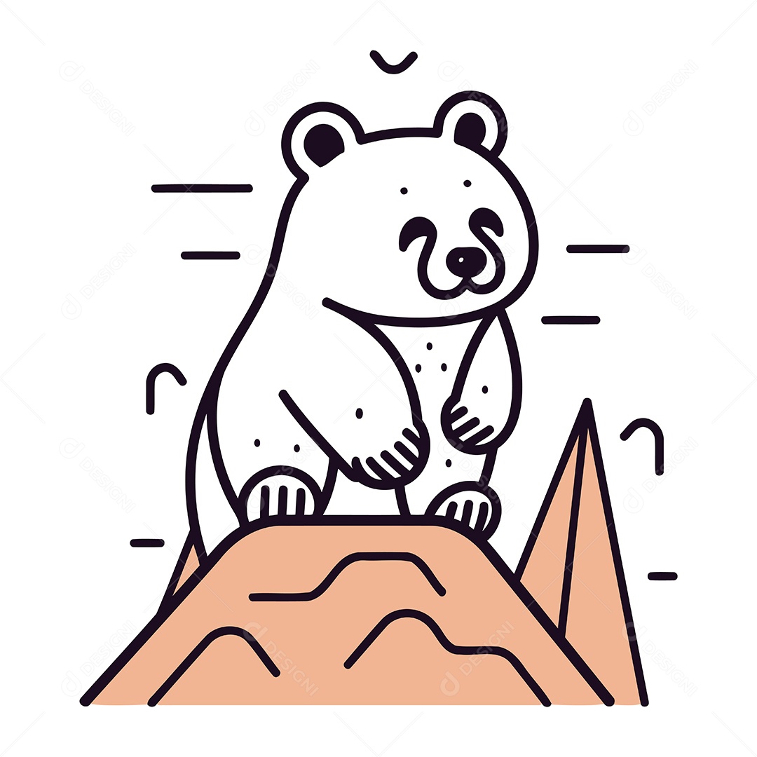 Urso Fofo Sentado no Topo da Montanha Ilustração Vetor EPS