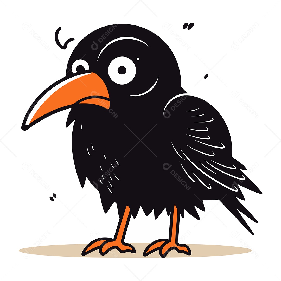 Corvo Preto Fofo de Desenho Animado Ilustração Vetor EPS