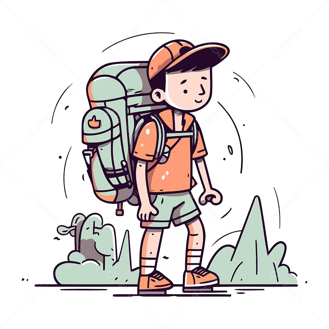 Menino Caminhando com Mochila Ilustração Vetor EPS