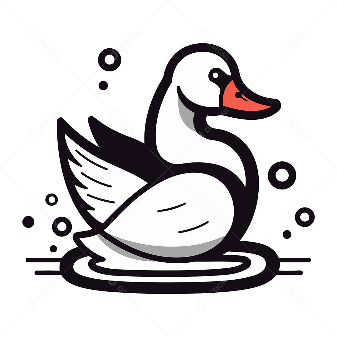 Pato de Desenho Animado na Água Ilustração Vetor EPS