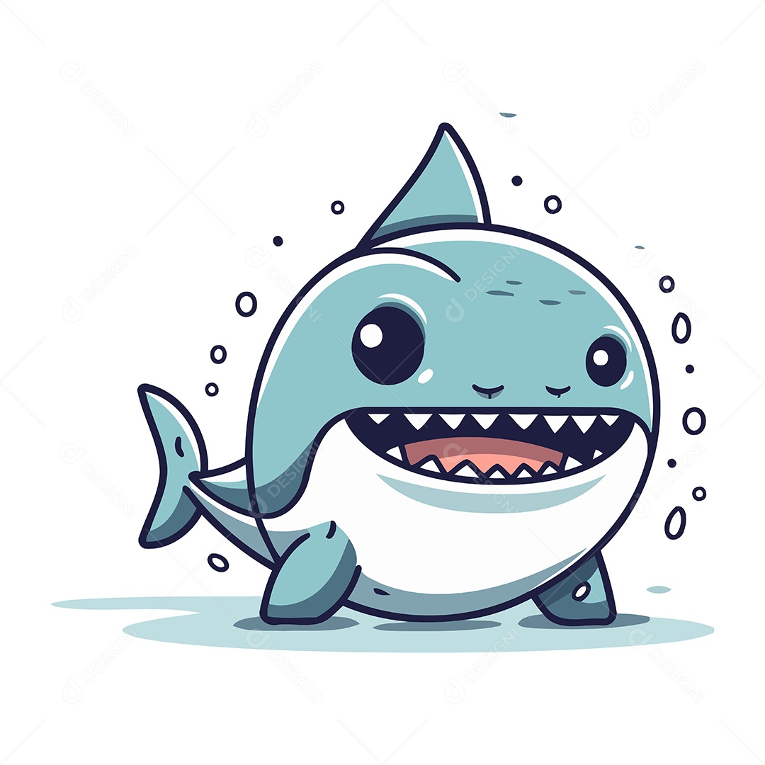 Tubarão Fofo de Desenho Animado Ilustração Vetor EPS