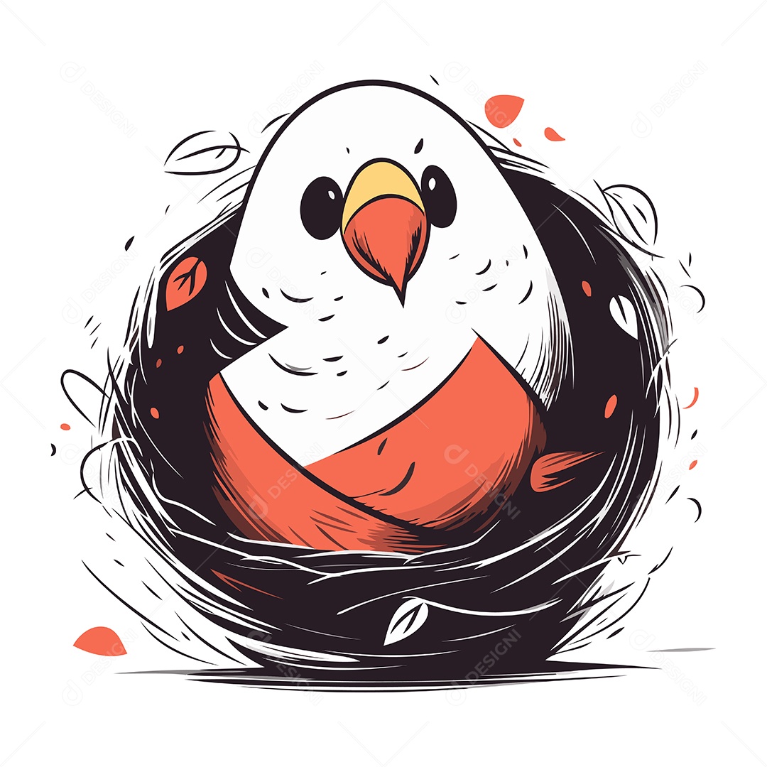 Passarinho Fofo no Ninho Ilustração Vetor EPS