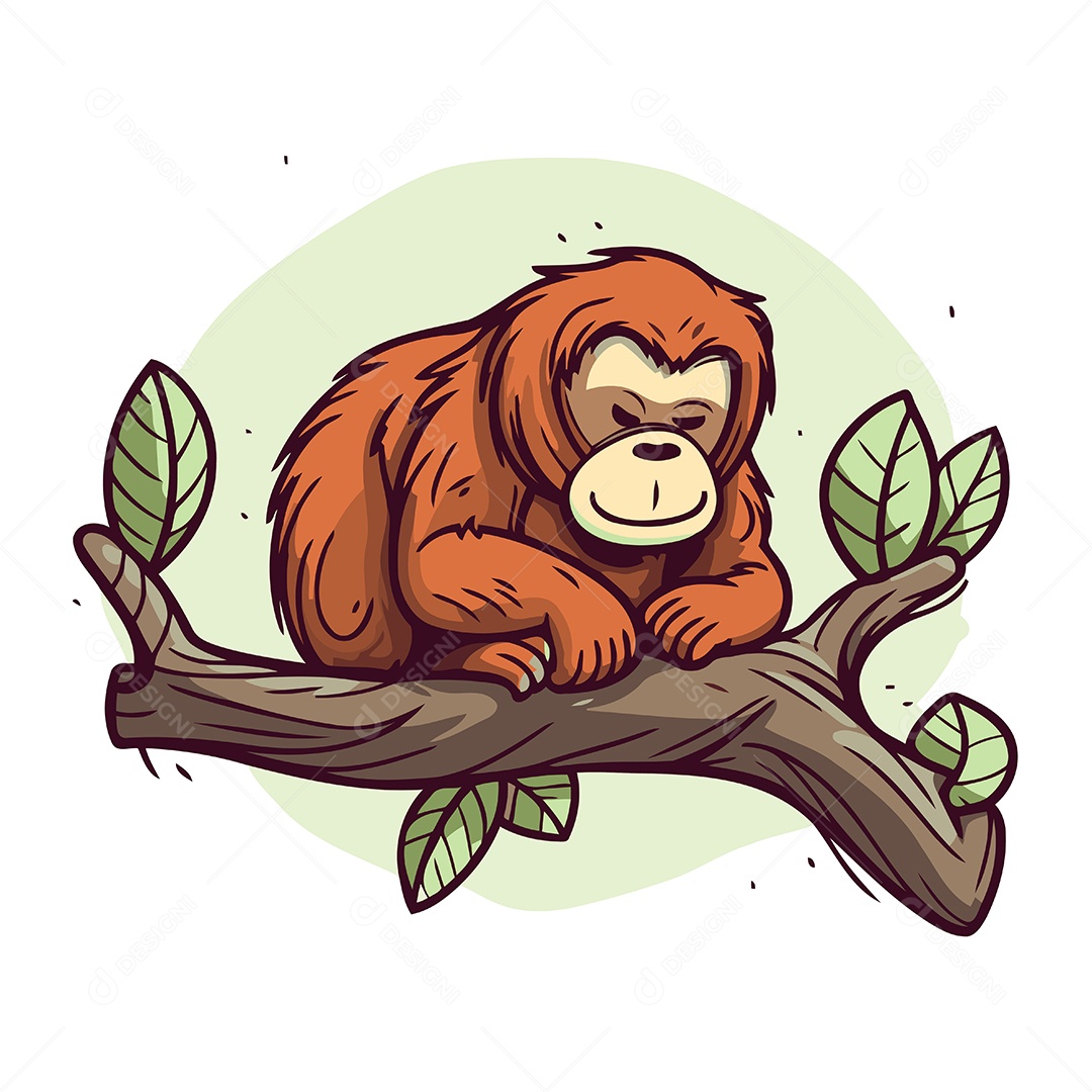 Orangotango Sentado em um Galho de Árvore Ilustração Vetor EPS