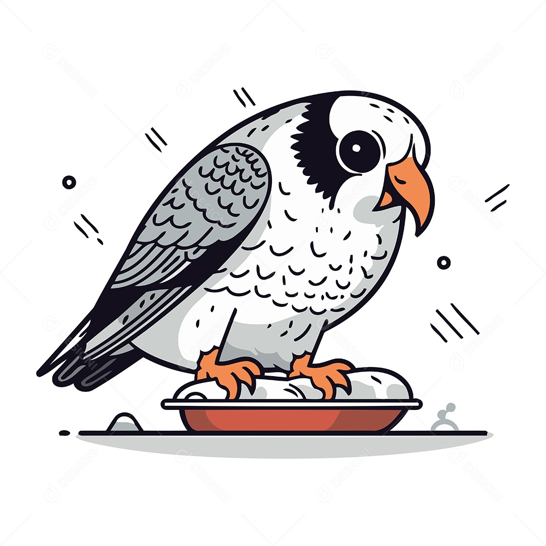 Pássaro de Desenho Animado em um Prato Ilustração Vetor EPS
