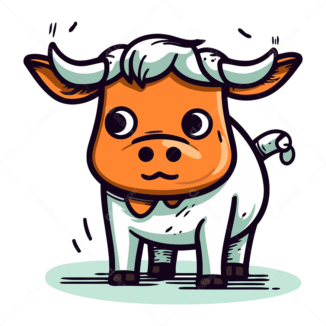 Touro Fofo de Desenho Animado Ilustração Vetor EPS