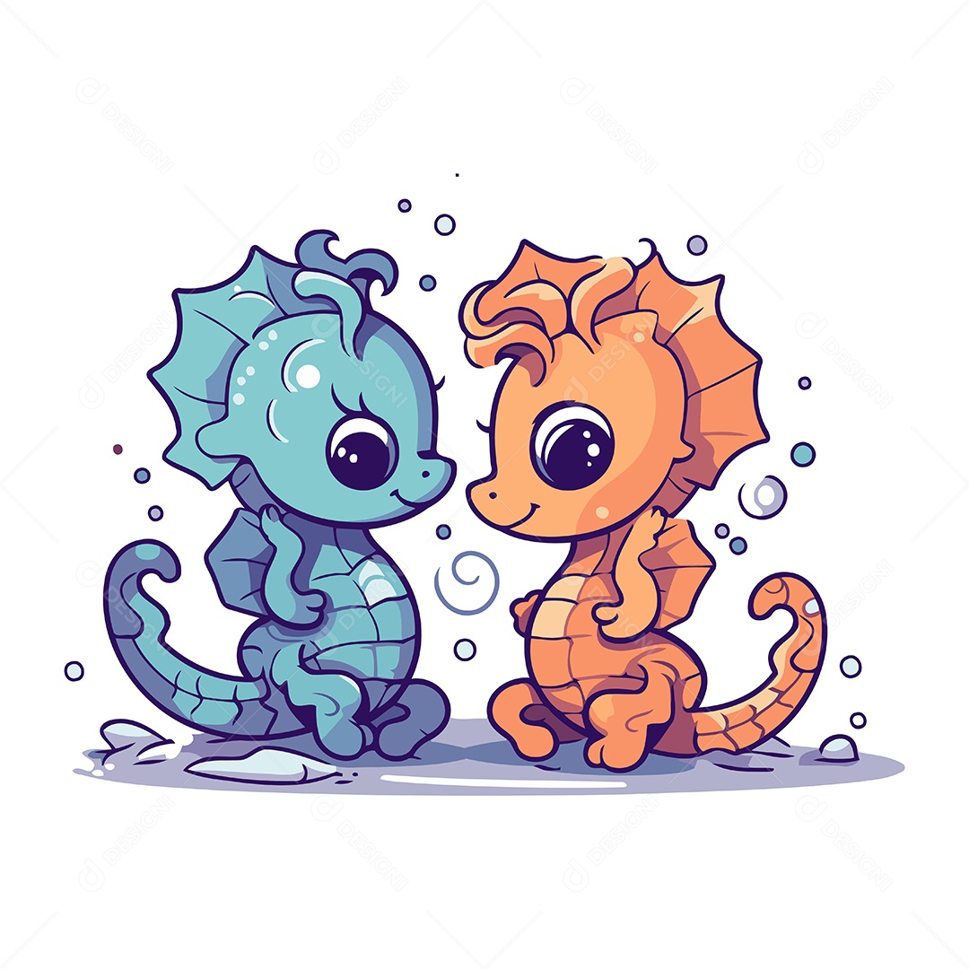 Cavalos Marinho de Desenho Animado Ilustração Vetor EPS