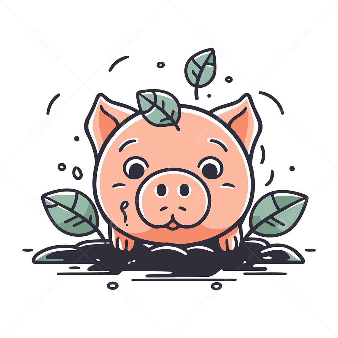 Porco de Desenho Animado Ilustração Vetor EPS