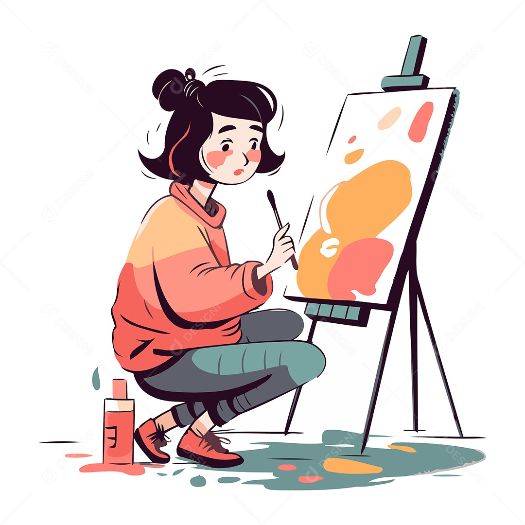 Garota Pintando um Quadro Ilustração Vetor EPS