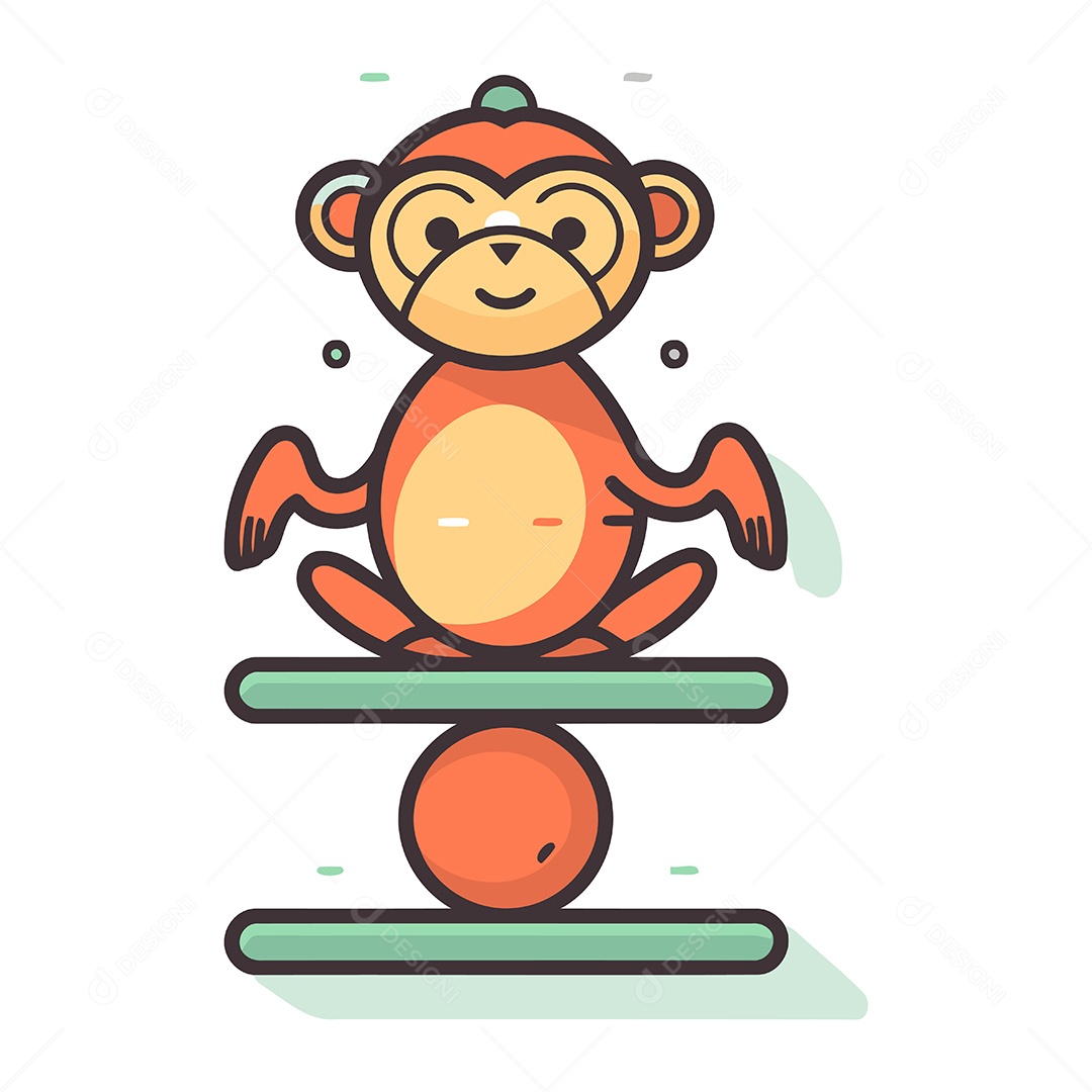 Macaco Fofo Sentado em uma Gangorra Ilustração Vetor EPS