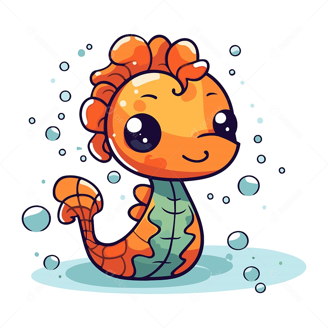 Cavalo Marinho Fofo de Desenho Animado Ilustração Vetor EPS