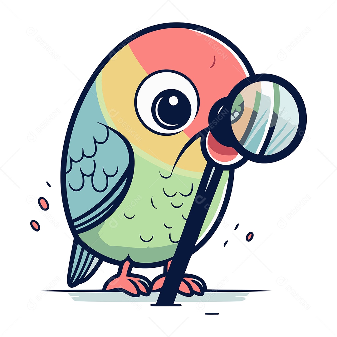 Papagaio Fofo com Lupa Ilustração Vetor EPS