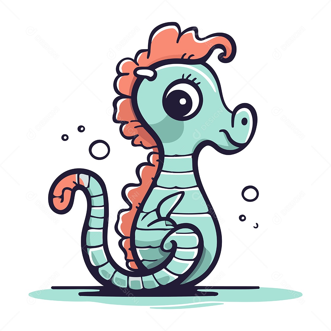 Cavalo Marinho Fofo de Desenho Animado Ilustração Vetor EPS