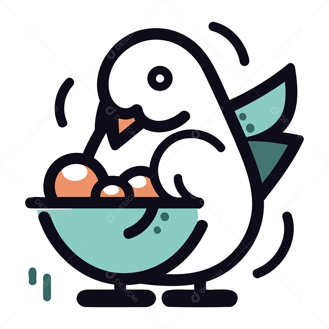 Pombo de Desenho Animado com Ovos em Tigela Ilustração Vetor EPS