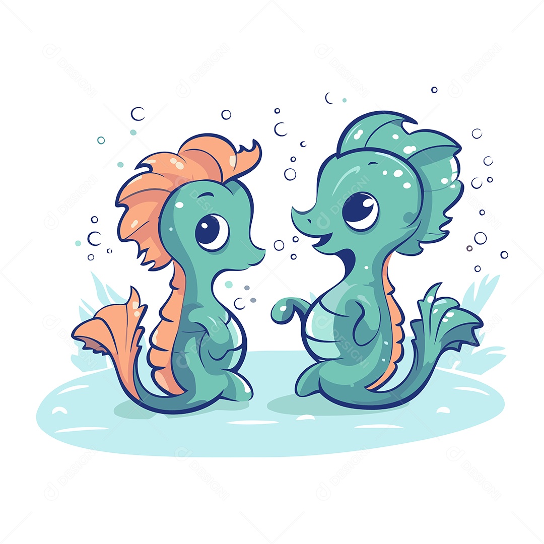 Cavalos Marinho de Desenho Animado Ilustração Vetor EPS