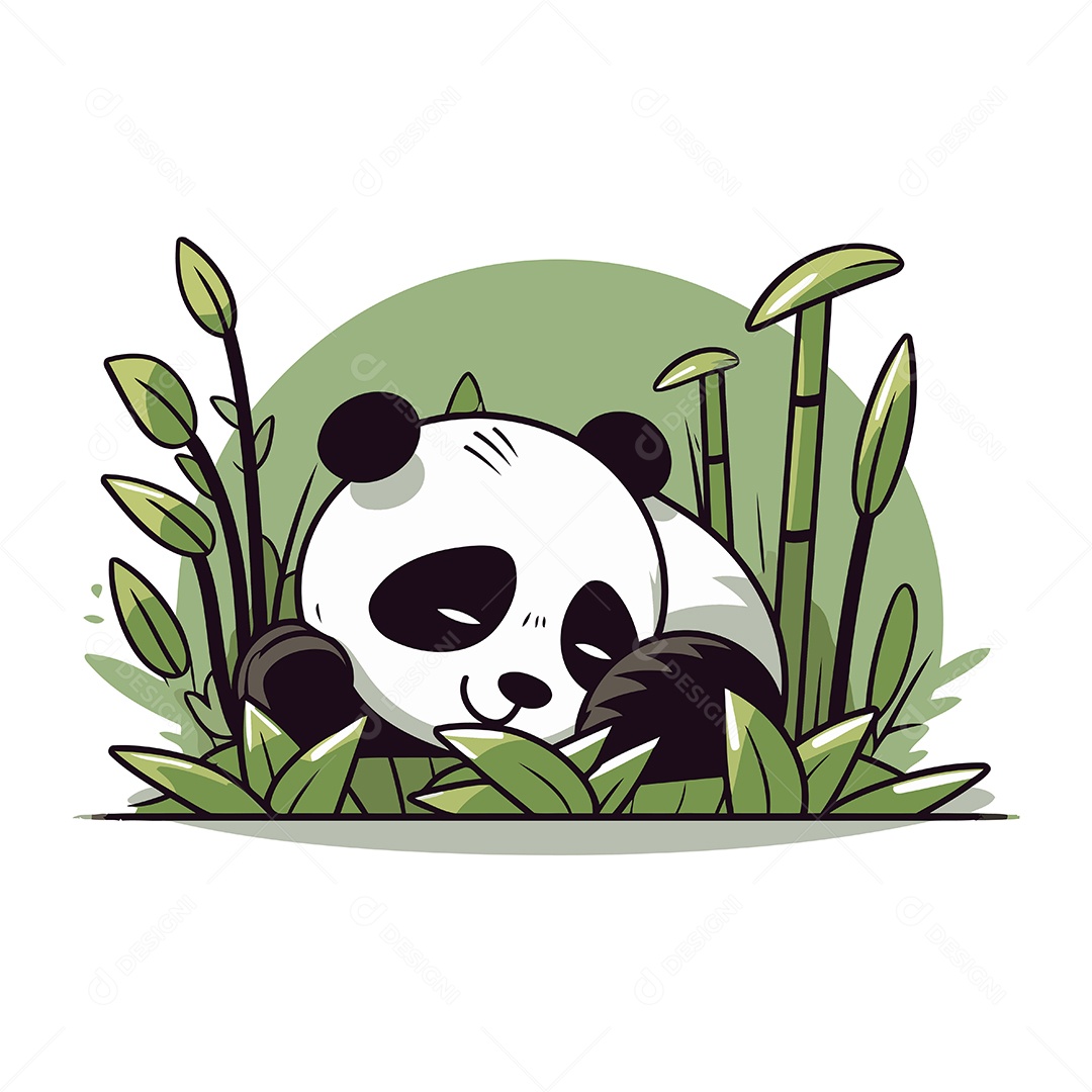 Panda Fofo Dormindo na Floresta de Bambu Ilustração Vetor EPS