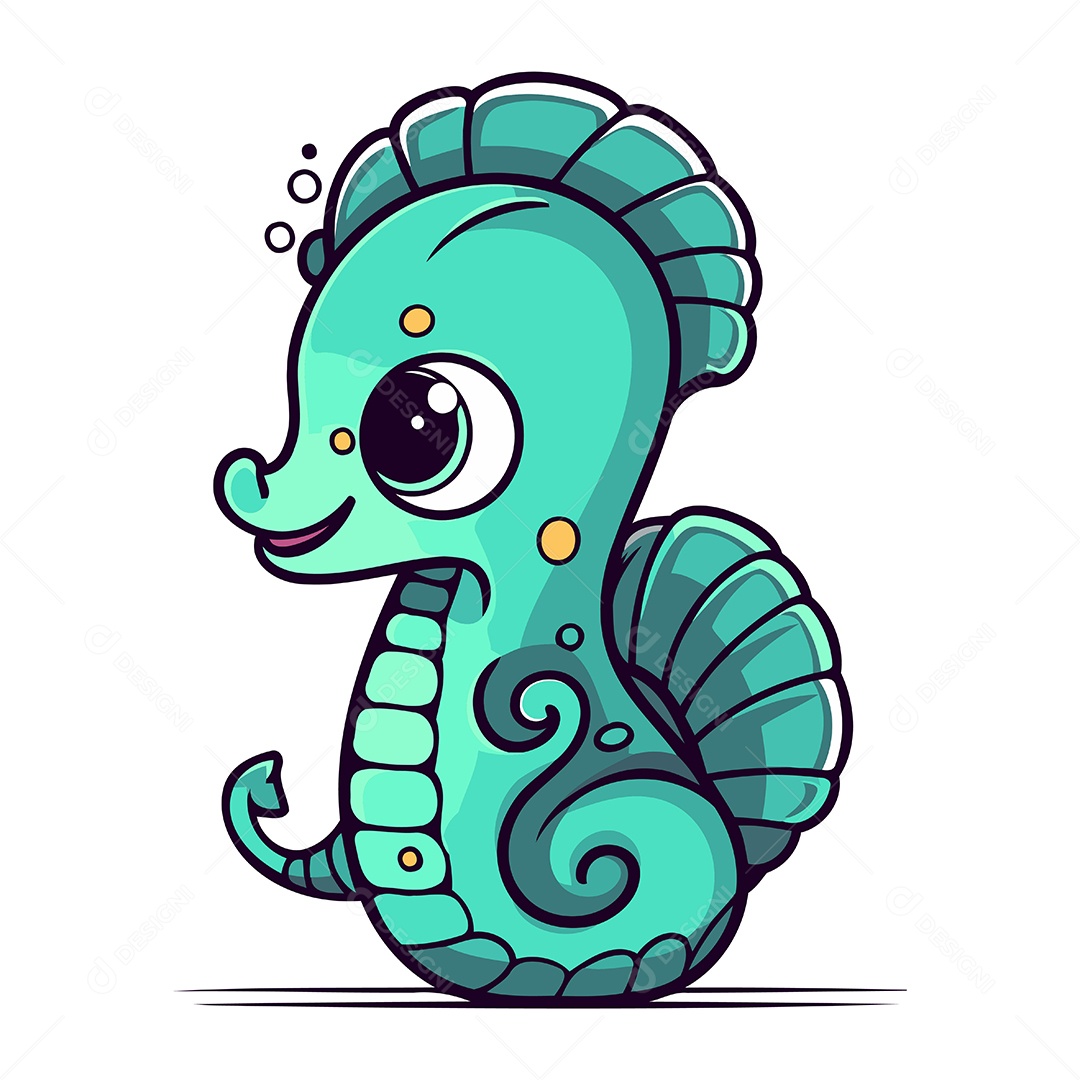 Cavalo Marinho Fofo de Desenho Animado Ilustração Vetor EPS