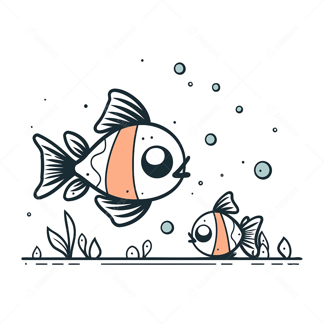 Peixes Fofo de Desenho Animado Ilustração Vetor EPS