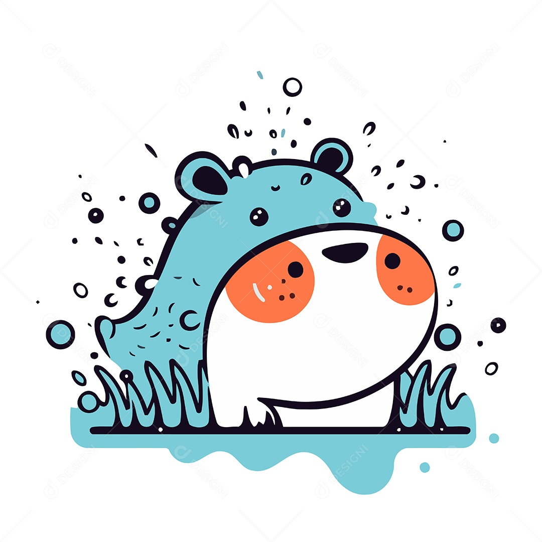 Hipopótamo Fofo de Desenho Animado Ilustração Vetor EPS
