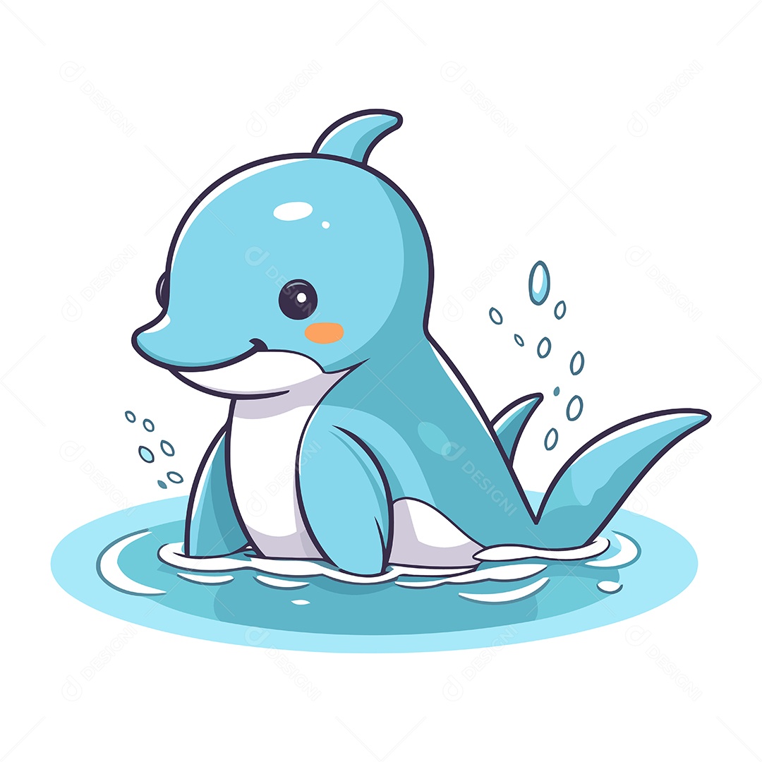 Baleia Azul de Desenho Animado Ilustração Vetor EPS