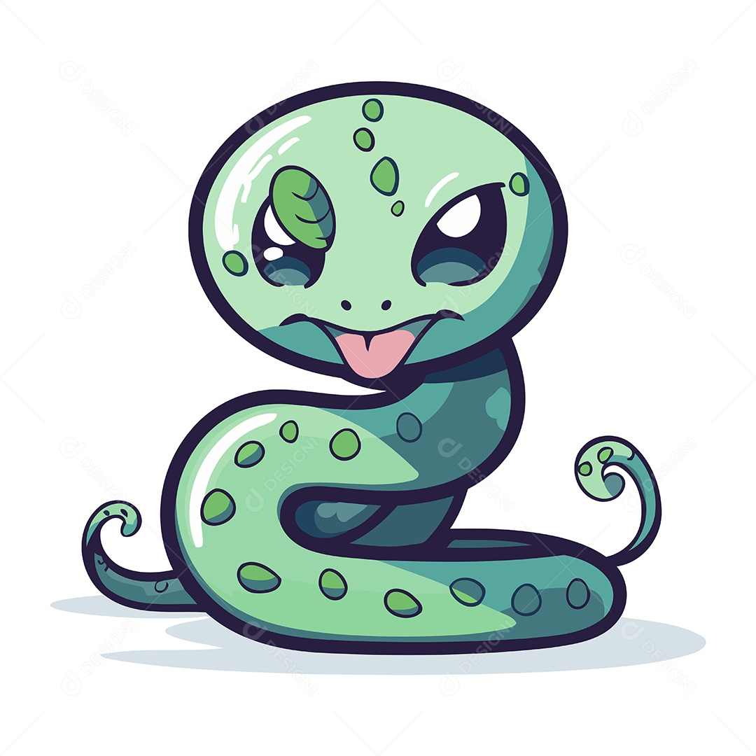 Cobra Verde Fofa de Desenho Animado Ilustração Vetor EPS