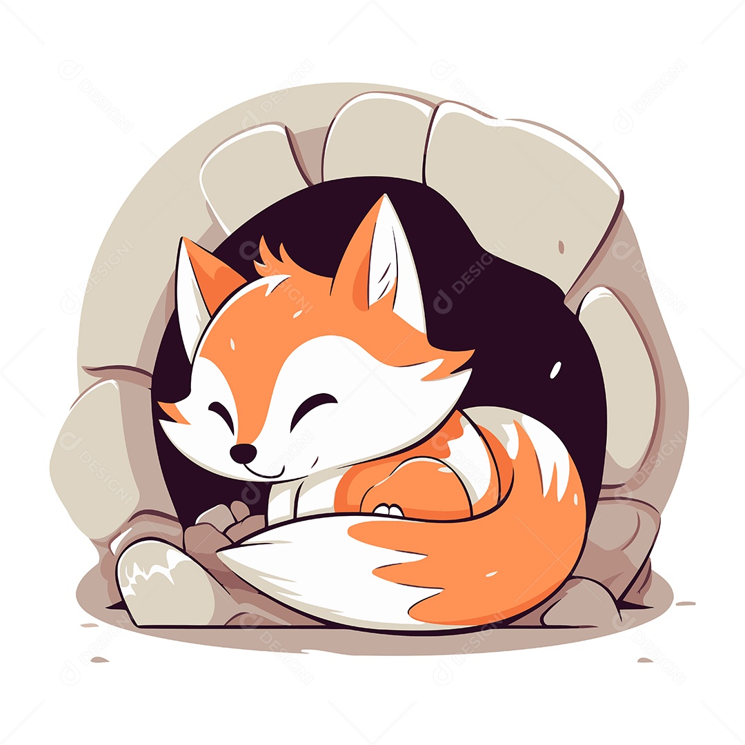 Raposa Fofa de Desenho Animado Ilustração Vetor EPS