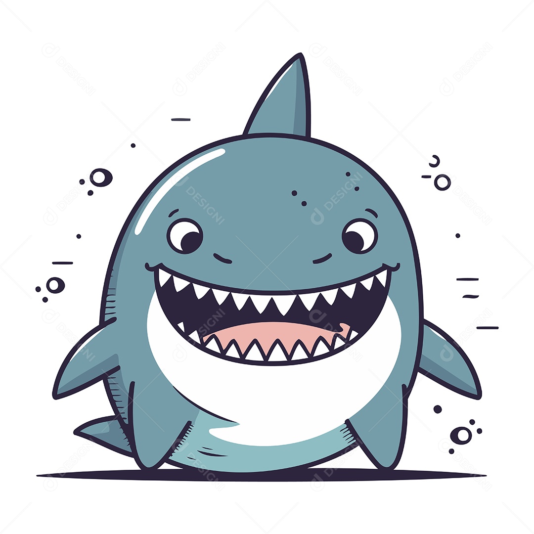 Tubarão Fofo de Desenho Animado Ilustração Vetor EPS