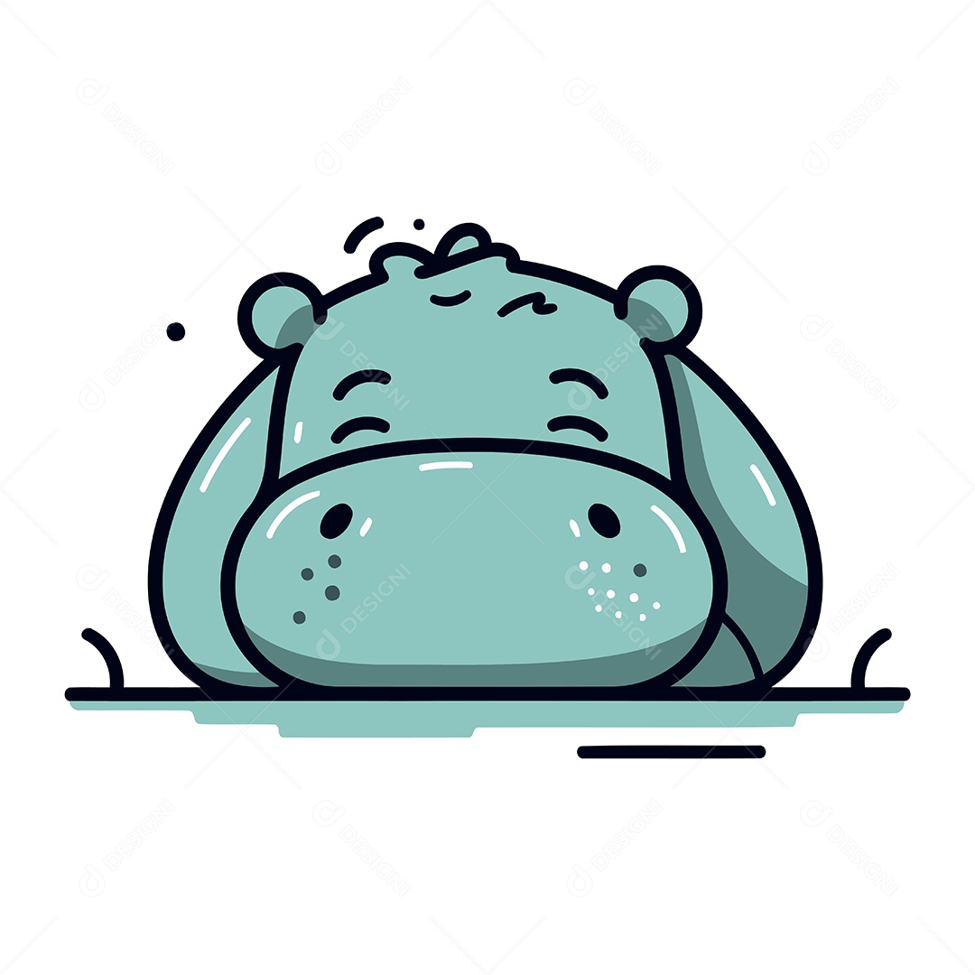 Hipopótamo Fofo de Desenho Animado Ilustração Vetor EPS