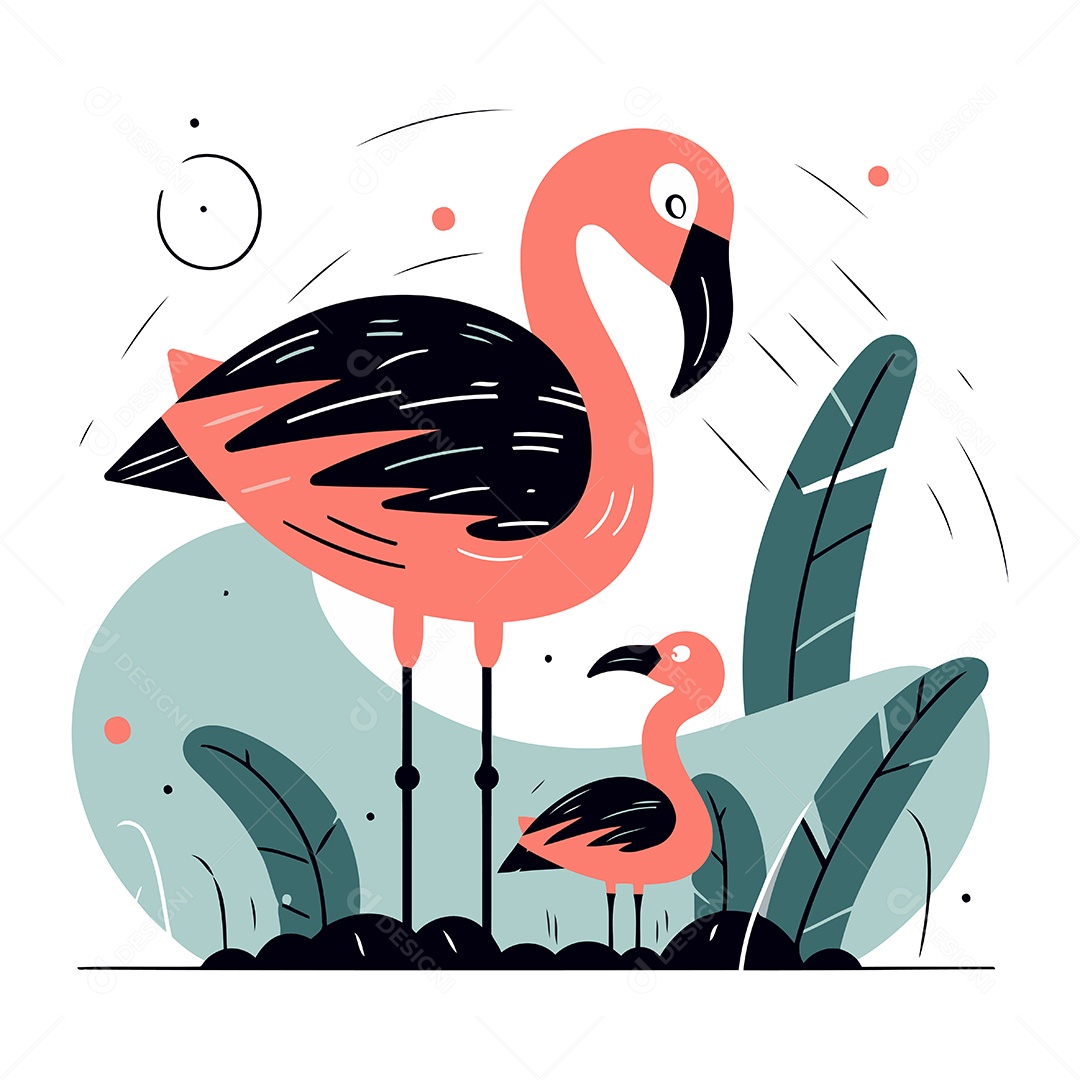Flamingos de Desenho Animado Ilustração Vetor EPS