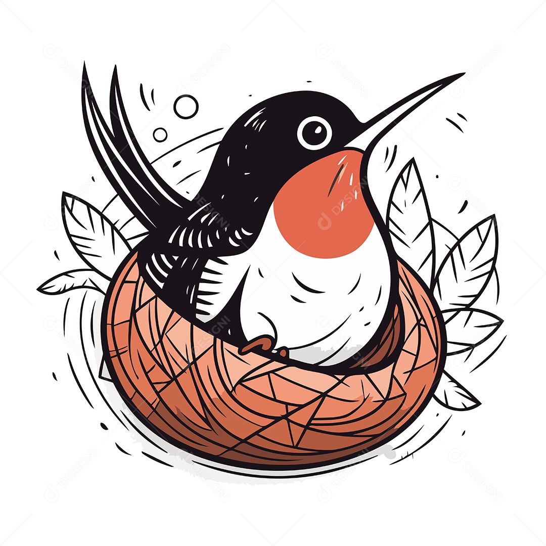 Pássaro de Desenho Animado em um Ninho Ilustração Vetor EPS