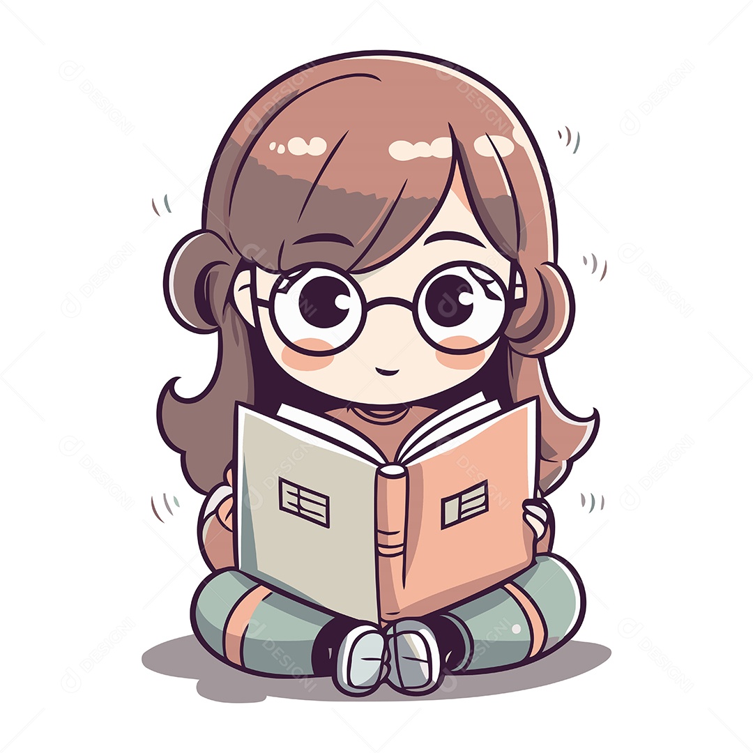 Menina Bonitinha Lendo um Livro Ilustração Vetor EPS