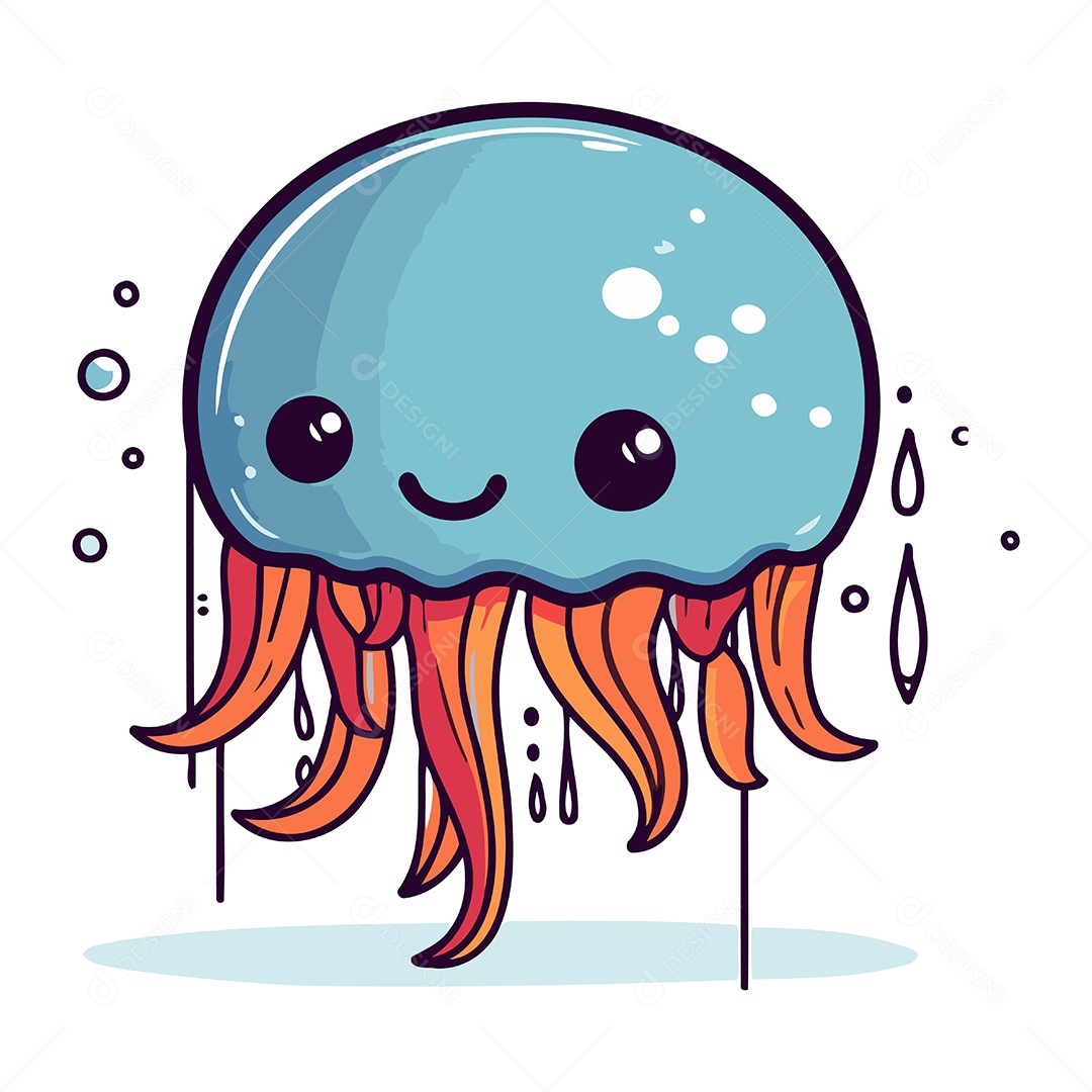 Água Viva Fofa de Desenho Animado Ilustração Vetor EPS