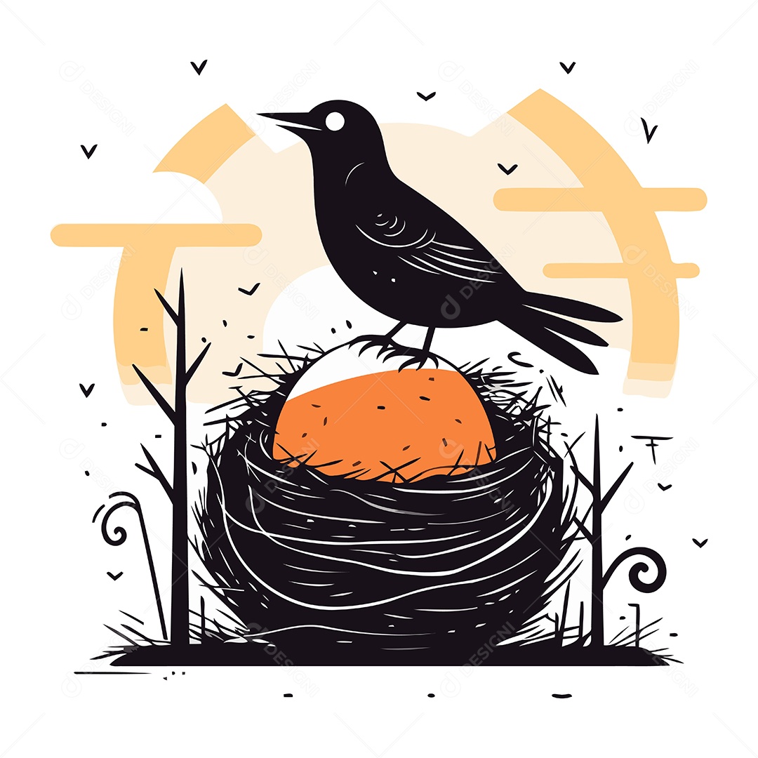 Corvo Preto de Desenho Animado Ilustração Vetor EPS