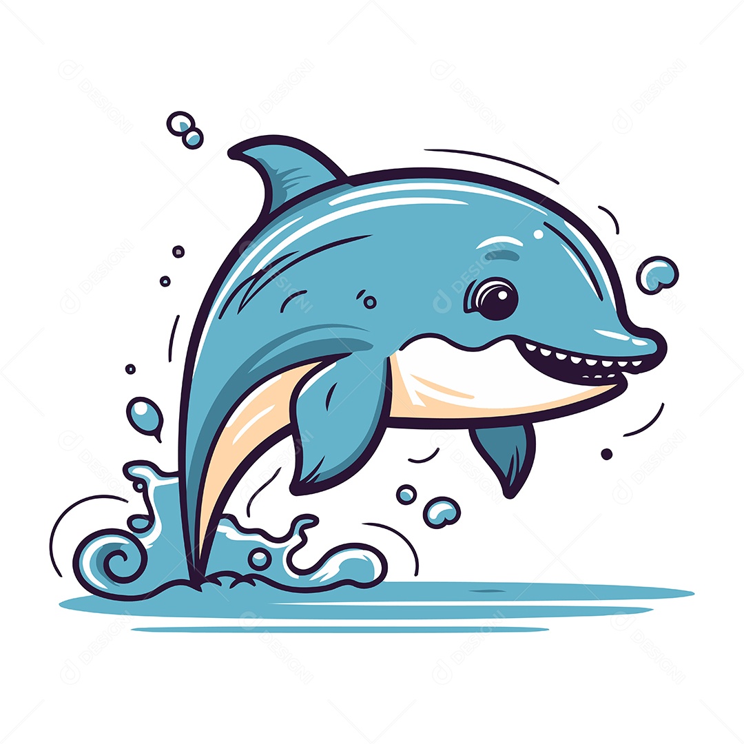 Golfinho de Desenho Animado Ilustração Vetor EPS