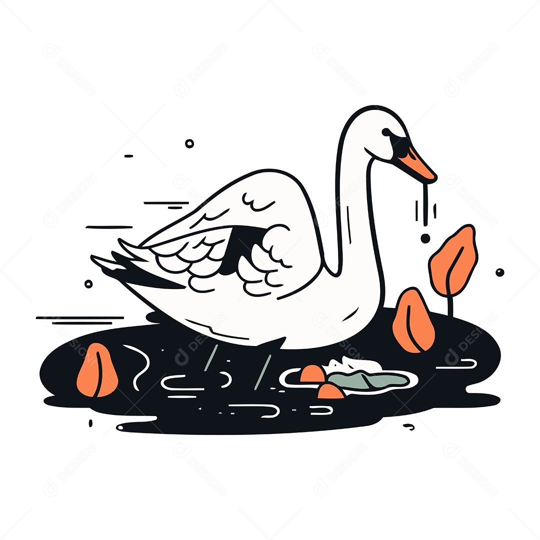 Cisne de Desenho Animado Ilustração Vetor EPS