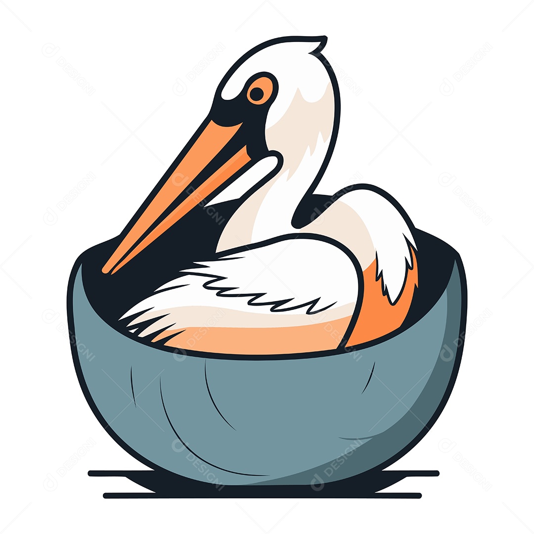Pelicano em uma Tigela Ilustração Vetor EPS