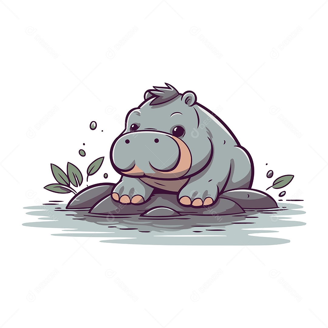 Hipopótamo de Desenho Animado Ilustração Vetor EPS