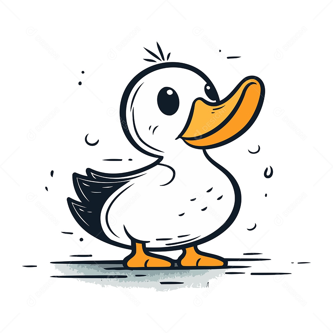 Pato Fofo de Desenho Animado Ilustração Vetor EPS