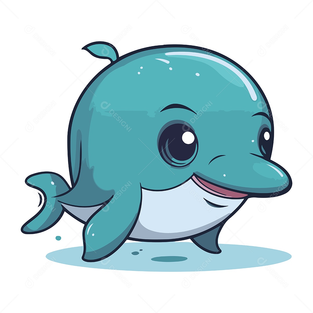 Golfinho Fofo de Desenho Animado Ilustração Vetor EPS