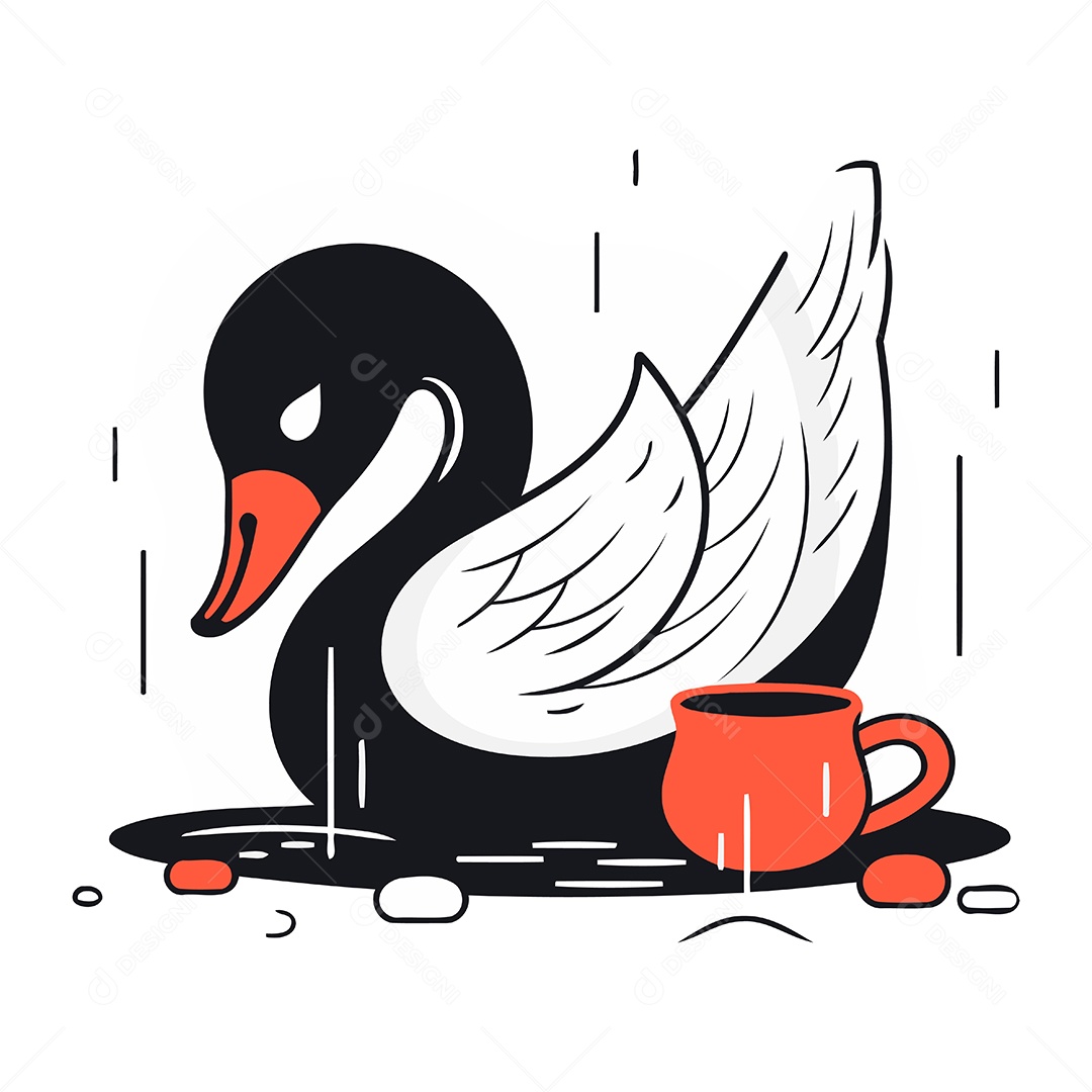 Cisne Negro de Desenho Animado Ilustração Vetor EPS