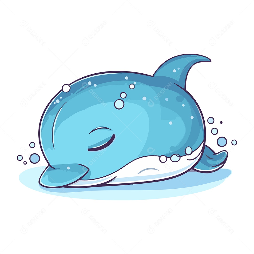Baleia Azul Fofa de Desenho Animado Ilustração Vetor EPS