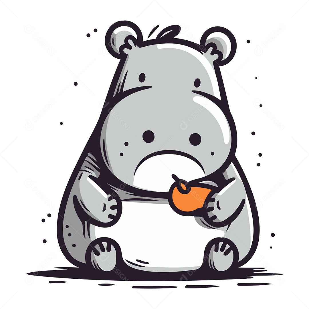 Hipopótamo Fofo de Desenho Animado Ilustração Vetor EPS