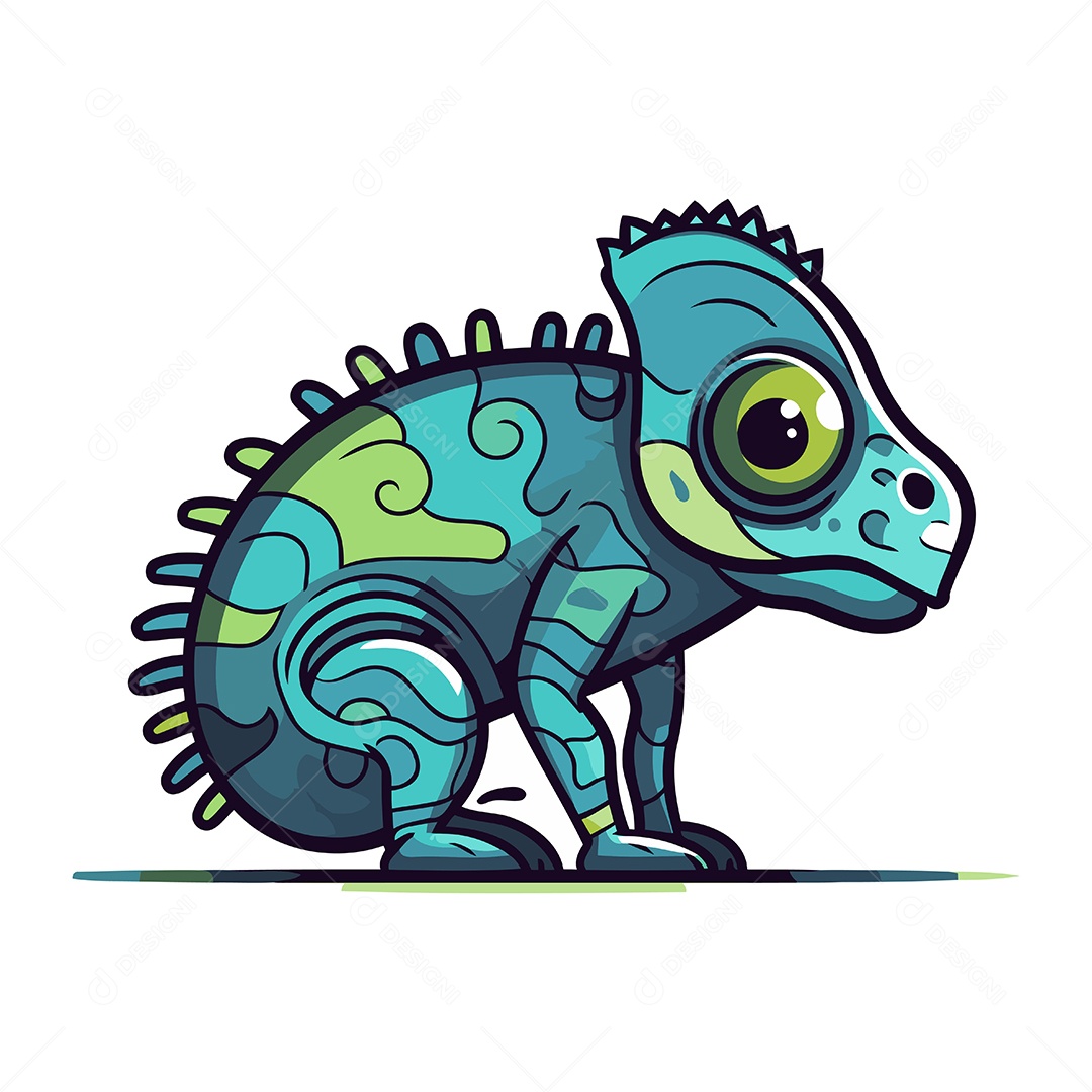 Camaleão Fofo de Desenho Animado Ilustração Vetor EPS