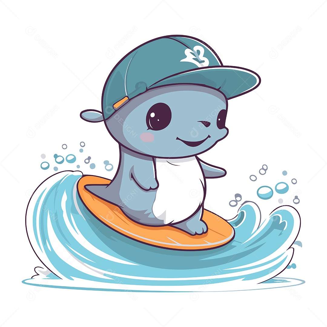 Urso Polar de Desenho Animado Surfando Ilustração Vetor EPS