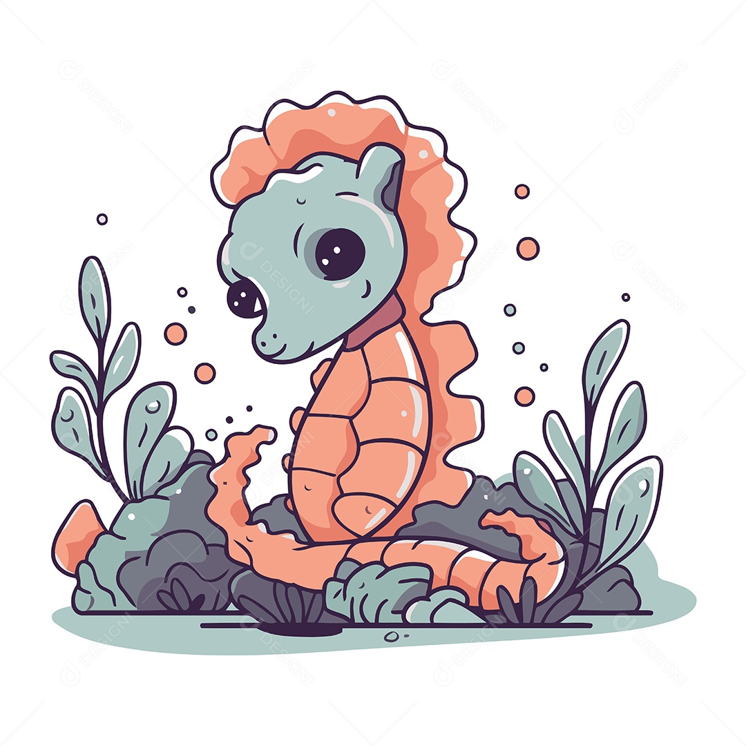 Cavalo Marinho de Desenho Animado Ilustração Vetor EPS