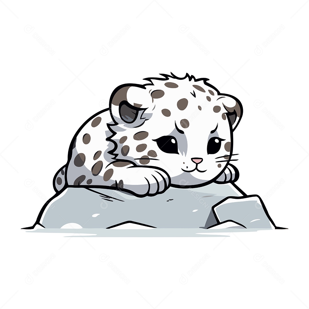 Leopardo da Neve Desenho Animado Ilustração Vetor EPS