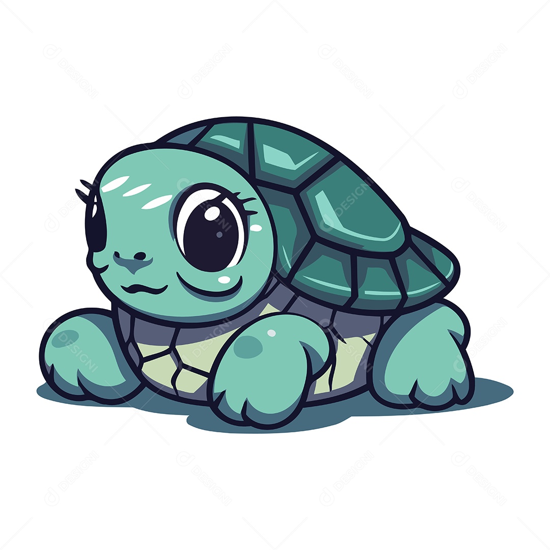 Tartaruga Fofa de Desenho Animado Ilustração Vetor EPS