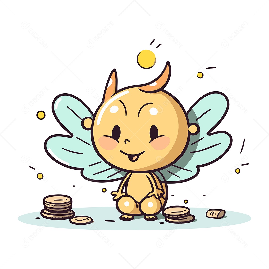 Fada de Desenho Animado com Dinheiro Ilustração Vetor EPS