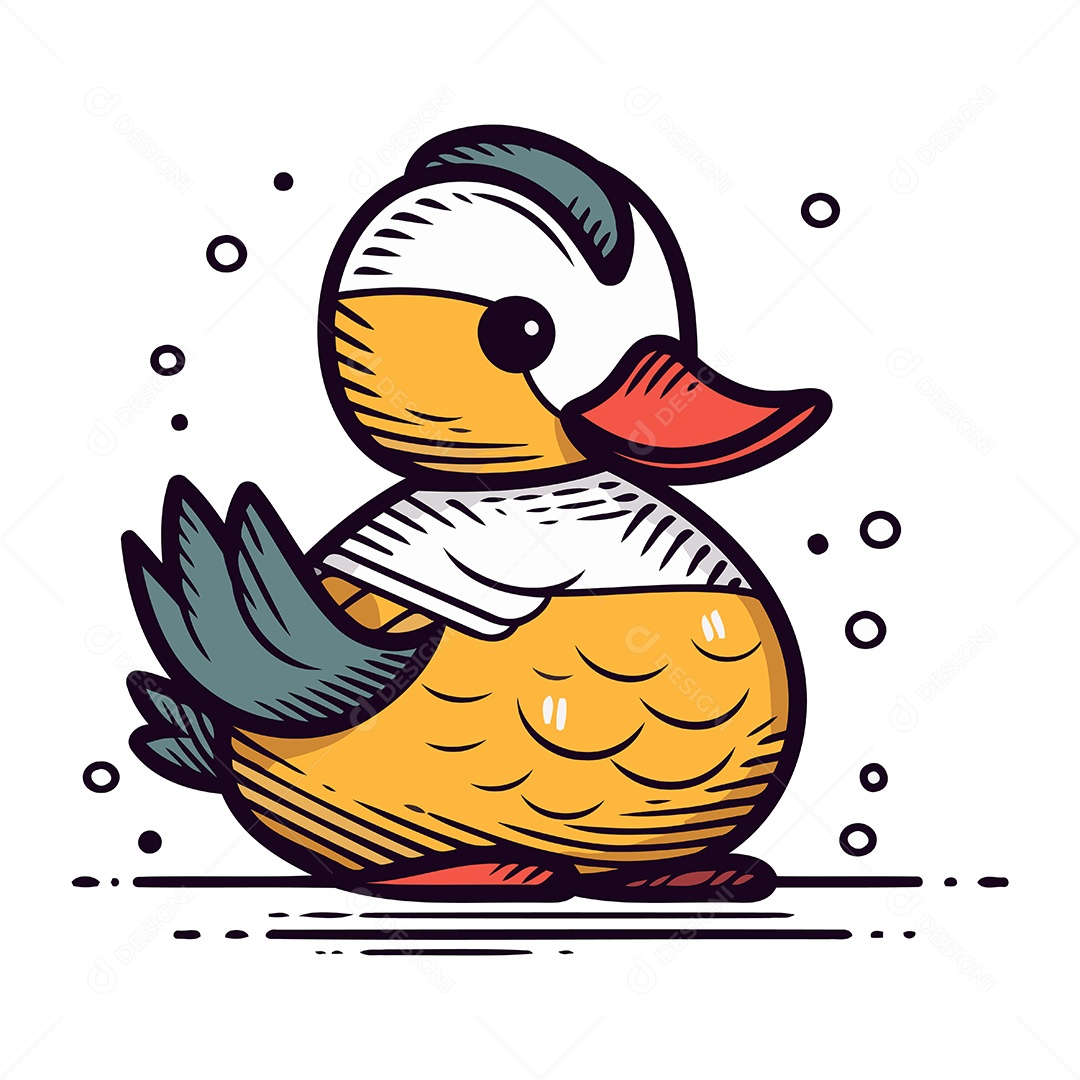 Pato Fofo de Desenho Animado Ilustração Vetor EPS