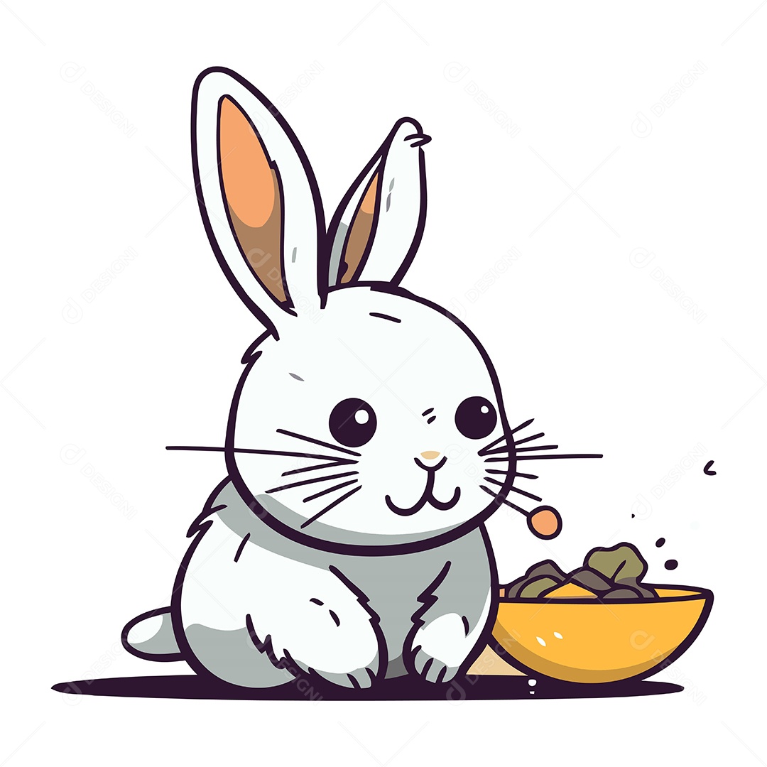 Coelho e Tigela de Comida Ilustração Vetor EPS