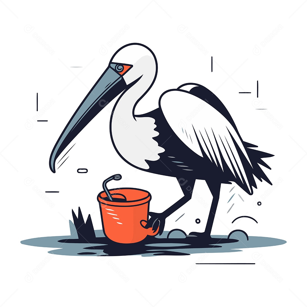 Pelicano de Desenho Animado Ilustração Vetor EPS